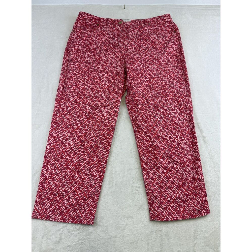 Chicos Pants Womens Size 2 US 12-14 Red White Geometric Diamond Print Cropped Ca